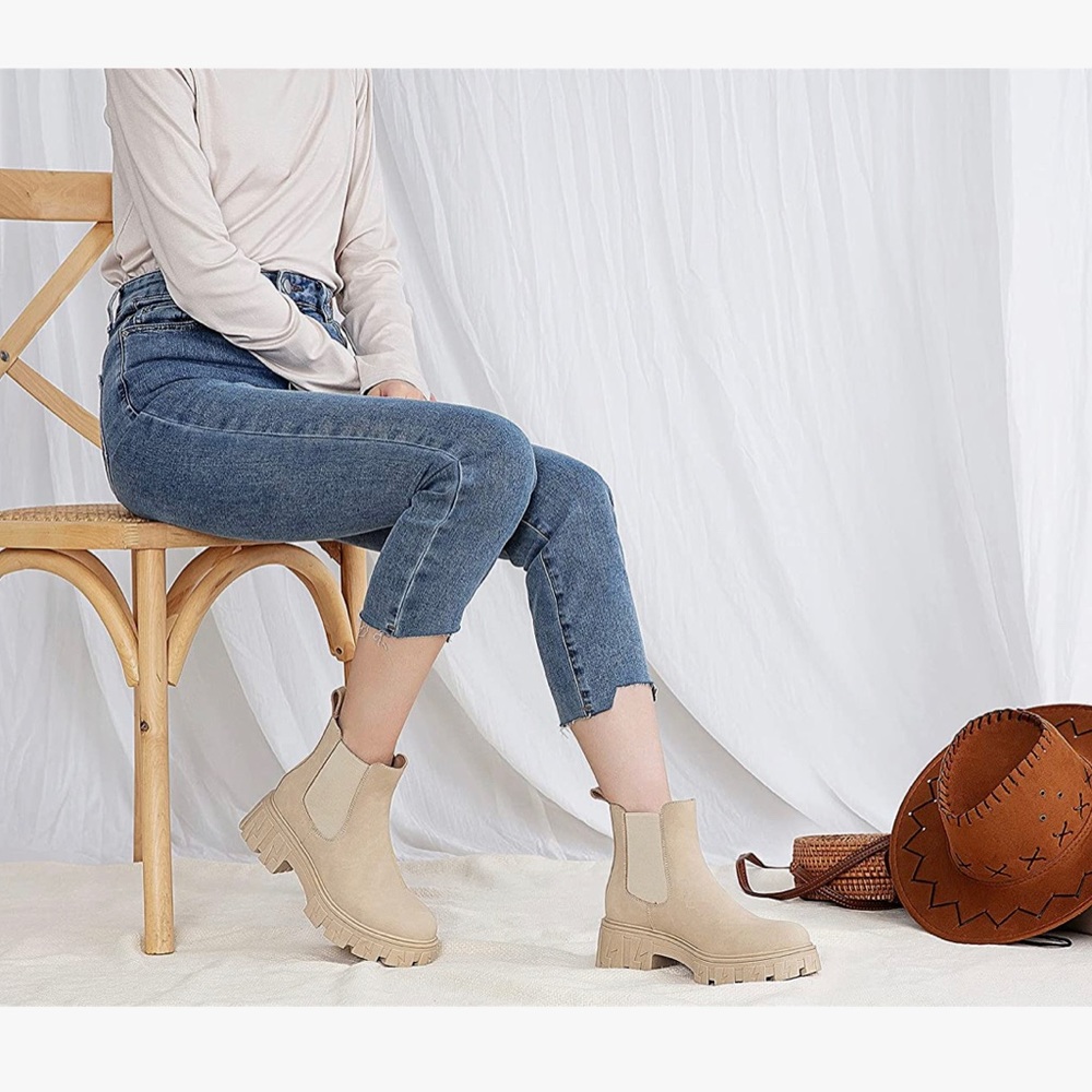 Jeossy Women's Chelsea Ankle Boots / Lug Sole Platform Elastic Slip-on Booties
